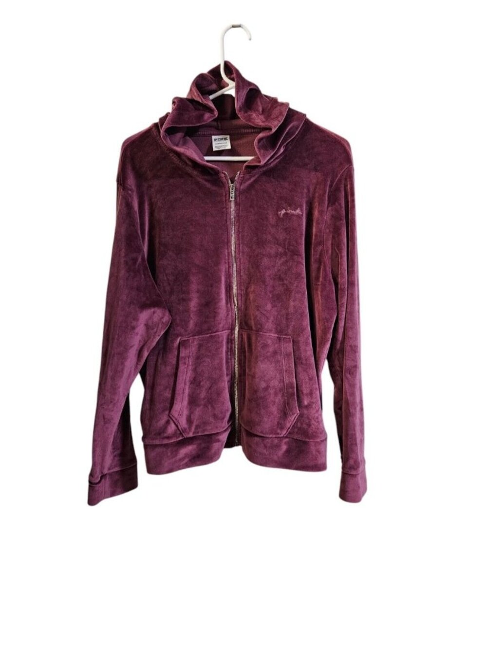 Victoria's Secret PINK Jacket Women's M Plum Purple Velour Tracksuit Top Hood